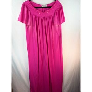 Miss Elaine Nightgown Pink Floral Embroidered Maxi Sleep Dress Womens Small